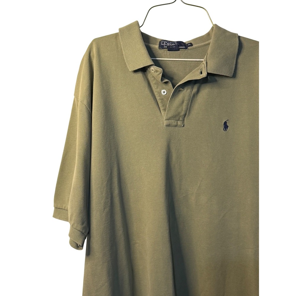 VTG Polo Ralph Lauren Polo Shirt Green Casual Pique Cotton Blue Pony Logo Men XL